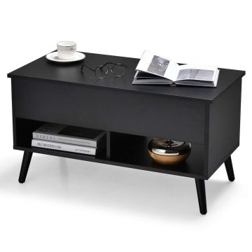 Lifting coffee table, with storage compartment and shelves, 80.01 × 40.64 × 44.45 cm