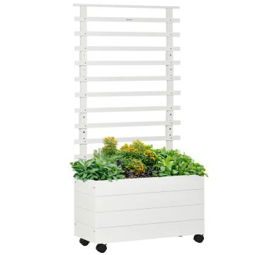 Поднятая клумба с решеткой Outsunny 76x30x155см, белого цвета