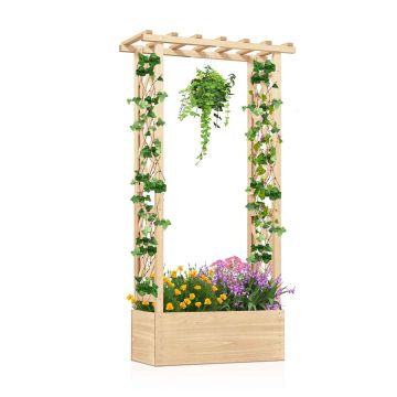 Raised wooden planter, with grille and roof, 78 × 36 × 152 cm