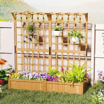 Raised planter, 2 pots and 2 trellises, 180 × 48 × 183 cm