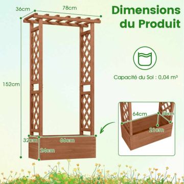 Raised planter with trellis, 78 × 36 × 152 cm