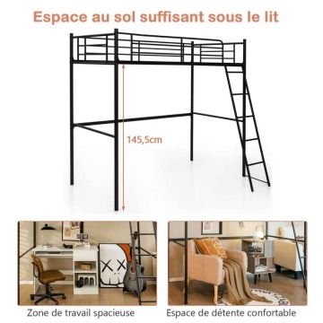 Attic bed, with ladder, 206 × 180.5 × 95 cm