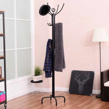 Coat rack, 12 hooks, Black, 49 × 200 × 49 cm