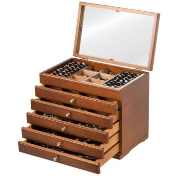Jewelry box, 5 drawers with mirror, Brown, 30 × 25 × 19 cm