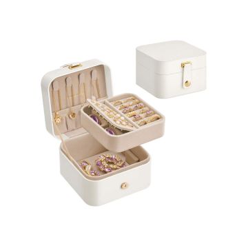 SONGMICS Jewelry Box, 2-Tier, White, 11.2 × 11.8 × 7.2 cm