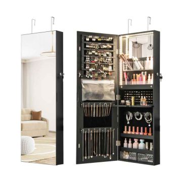 Jewelry cabinet, 2 shelves, 2 drawers, Black/white, 37 × 135–140 × 10 cm