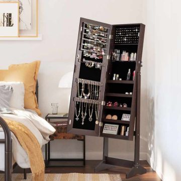 Jewelry cabinet, 3 mirror positions, Brown/white, 41 × 156 × 36 cm