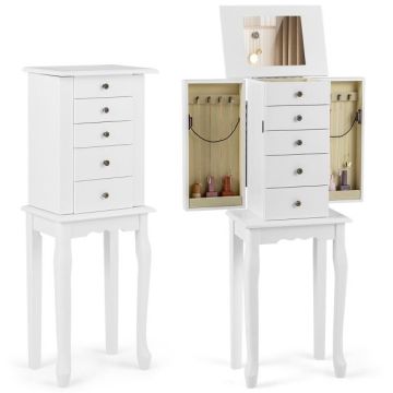 Jewelry cabinet, 4 drawers, 8 hooks, White, 80.01 × 54.61 × 219.71 cm