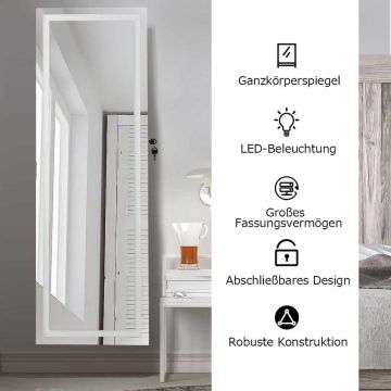 Jewelry cabinet, 6 shelves, 48 ​​holes for earrings, White, 40 × 120 × 12.5 cm