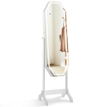Jewelry cabinet, LED mirror, White, 44 × 161 × 40 cm
