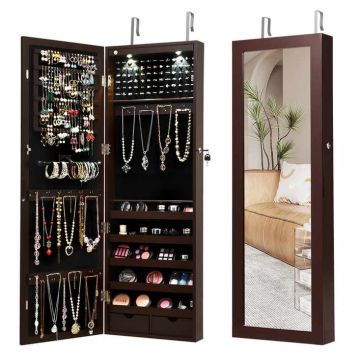 Jewelry Cabinet, With Mirror and 8 LED Lights, 37.1 × 9.7 × 110 cm