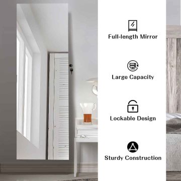 Jewelry cabinet, lockable, White, 120 × 40 × 12.5 cm