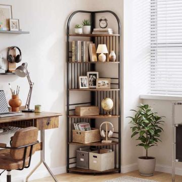 Built-in corner shelf, 6-tier, Brown/black, 42 ​​× 181.5 × 42 cm