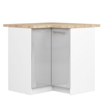 Напольный угловой кухонный шкаф OLIWIA S90/90, белый/серебристый, 90 × 85 × 46 см