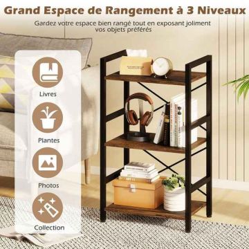 Freestanding bookshelf, 3 open shelves, Brown, 42 × 71 × 28 cm