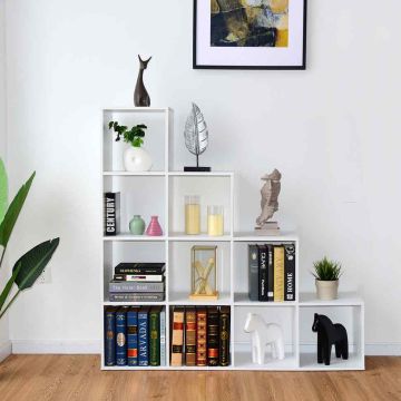 Build-in shelf, 10 open shelves, White, 131.5 × 131.5 × 27.5 cm