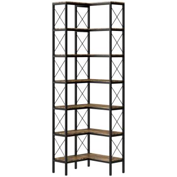 Напольный стеллаж, 6 полок, Коричневый/чёрный, 60 × 200 × 60 см