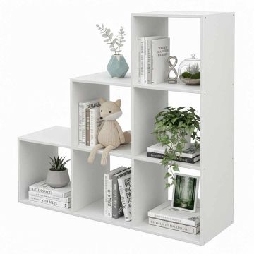 Отдельно стоящий стеллаж Relaxdays, 6 открытых отделений, Белый, 97,5 × 97,5 × 29 см