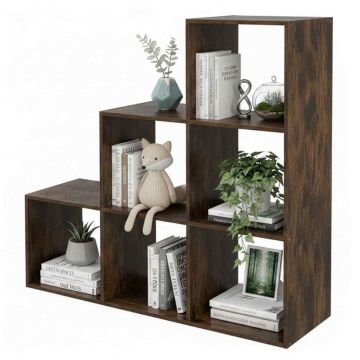 Отдельно стоящий стеллаж Relaxdays, 6 открытых отделений, Коричневый, 97,5 × 97,5 × 29 см