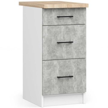 Кухонный шкаф OLIWIA S40, 3 ящика, белая/серая, 40 × 85 × 46 см