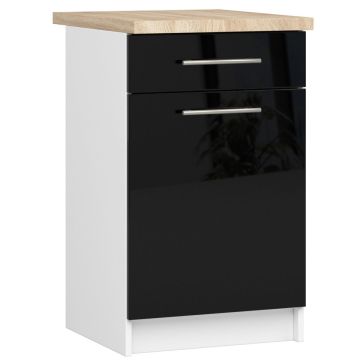 Напольный кухонный шкаф OLIWIA S50, 1 дверца, 1 ящик, белый/чёрный, 50 × 85 × 46 см