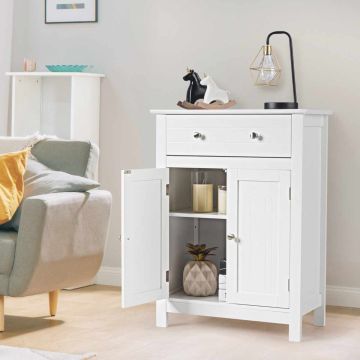 Bathroom cabinet, with drawer and adjustable shelf, White, 10.7 × 14.2 × 5.3 cm