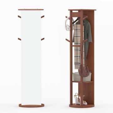 Freestanding mirror, 2 hangers, 4 hooks, 2 shelves, 44.45 × 44.45 × 167.64 cm