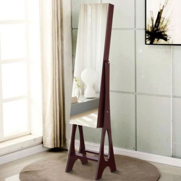 Freestanding mirror with jewelry cabinet, LED lighting, 36 × 154 × 33 cm