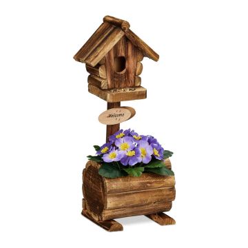 Putnu mājiņa ar puķu poda turētāju Relaxdays, 15 × 41 × 15 cm