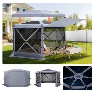 Lapene-telts VEVOR FY12X12Smoky Gray-6, 6 sienas, Pelēka, 3,6 × 3,6 × 2,2 m