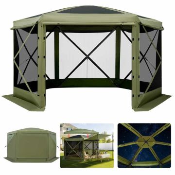 Paviljons VEVOR FY10X10Military Green-6, 6–8 personām, 6 sānu paneļi, Zaļa, 3 × 3 × 2,2 m