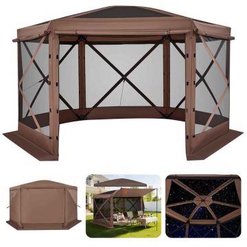 Paviljons VEVOR FY12X12Brown-6, 8–10 personām, 6 sānu paneļi, Brūna, 3,6 × 3,6 × 2,2 m