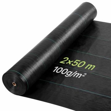 Nezāļu barjera VEVOR, 100 g/m², Melna, 2 × 50 m