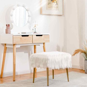 Plush vanity chair with gold legs, white, 51x41x45.5 cm, 5 kg
