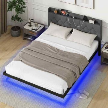 Floating bed with LED lighting, 200×160×100 cm, gray