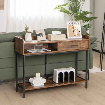 Industrial console table 100×35 cm with drawer and anti-tip