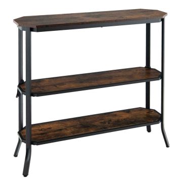 Industrial three-tier console table with metal frame, retro brown + black, 100x30x91 cm, 12 kg