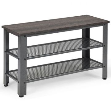 Hallway Bench, 3 Tiers, Black, 73.66 × 45.72 × 30.48 cm
