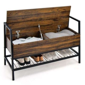Entrance bench, Storage box and shelf, Brown, 100 × 62 × 37 cm