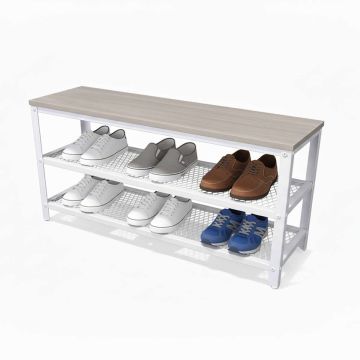 Банкетка для прихожей Relaxdays, XL, 2 полки, белый/серый, 100 × 45 × 30 см