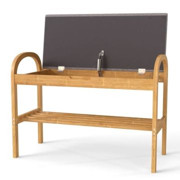 Hallway bench, With lattice shelf and hidden compartment, 69.85 × 50.8 × 31.75 cm