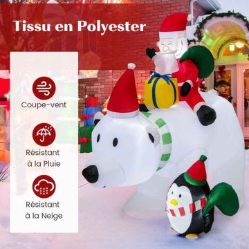 Inflatable Christmas decoration, polar bear with Santa Claus and penguin, 230 × 70 × 210 cm