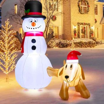 Inflatable Christmas decoration, snowman and dog set, 140 × 80 × 180 cm