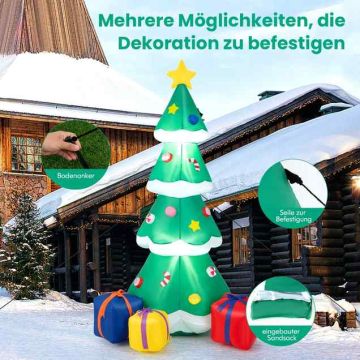 Inflatable Christmas tree, 3 gift boxes and star, Multicolored, 75 × 70 × 180 cm
