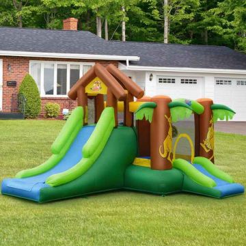 Inflatable children's playground, trampoline, 2 slides and climbing wall, 31.75 × 29.21 × 19.05 cm