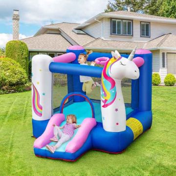 Inflatable Unicorn Jumping Castle, with Slide, Multicolored, 106 × 79 × 77 inches