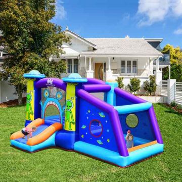 Inflatable trampoline for children with water slide, 3-12 years, 480 W