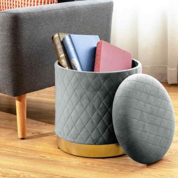 Pouf, With storage compartment, Gray/pink, 35.56 × 35.56 × 40.64 cm