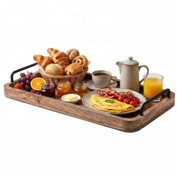 Поднос для завтрака Relaxdays 10053638.0, с 2 ручками, коричневый/чёрный, 50 × 6,5 × 25 см