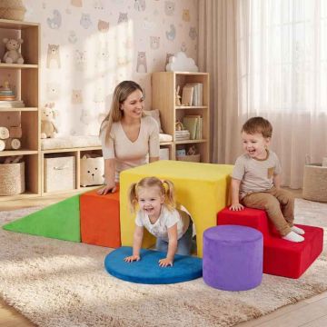 Foam climbing block set with slide, 6 pieces, Red/white